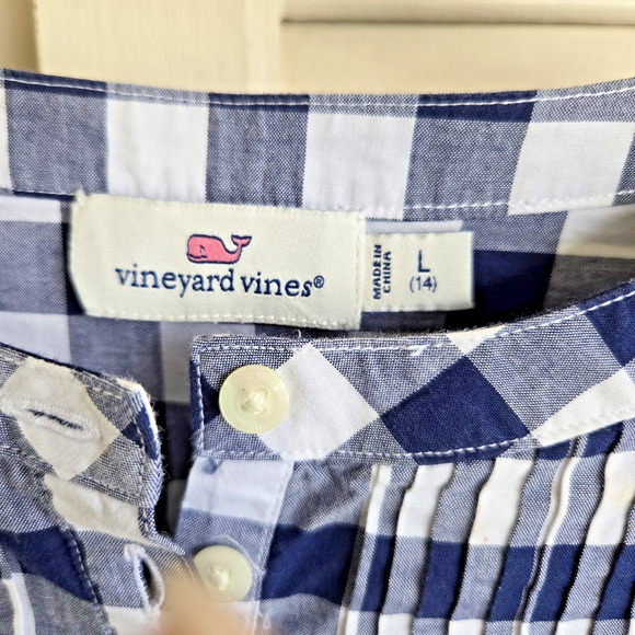 Vineyard Vines Girls Long Sleeve Top Tunic Blue and White Gingham Check Large 14 - Picture 5 of 10